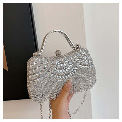 Elegant Retro Gold Clutch Bag with Rhinestone and Tassel for Daily or Wedding Use
