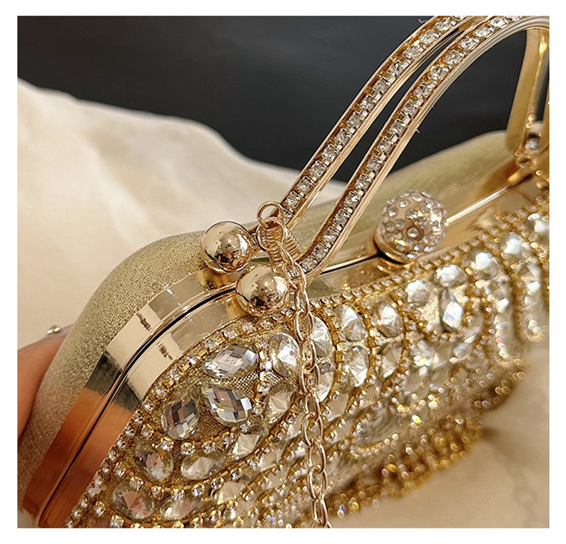 Elegant Retro Gold Clutch Bag with Rhinestone and Tassel for Daily or Wedding Use