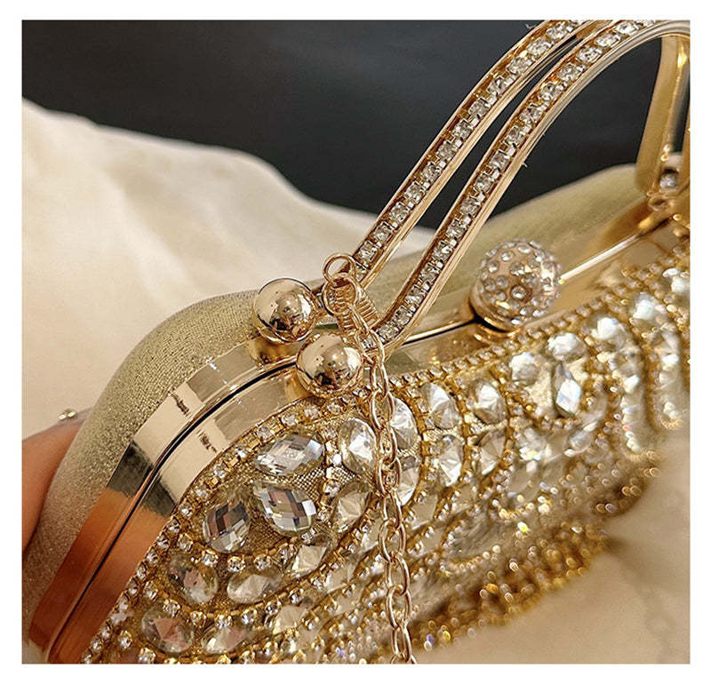 Elegant Retro Gold Clutch Bag with Rhinestone and Tassel for Daily or Wedding Use