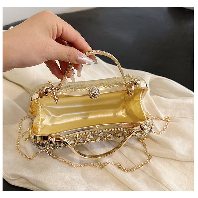 Elegant Retro Gold Clutch Bag with Rhinestone and Tassel for Daily or Wedding Use