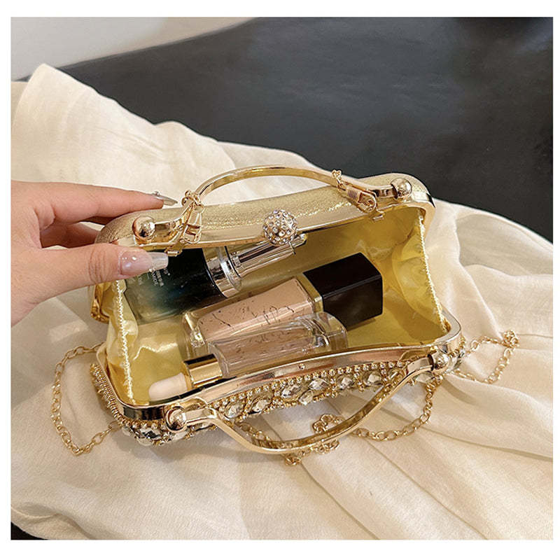 Elegant Retro Gold Clutch Bag with Rhinestone and Tassel for Daily or Wedding Use