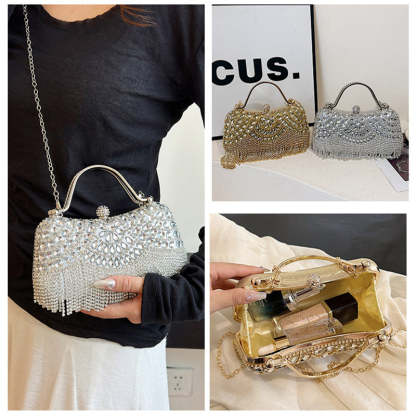 Elegant Retro Gold Clutch Bag with Rhinestone and Tassel for Daily or Wedding Use
