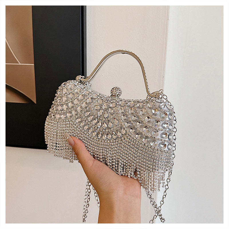 Elegant Retro Gold Clutch Bag with Rhinestone and Tassel for Daily or Wedding Use