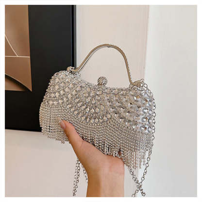 Elegant Retro Gold Clutch Bag with Rhinestone and Tassel for Daily or Wedding Use