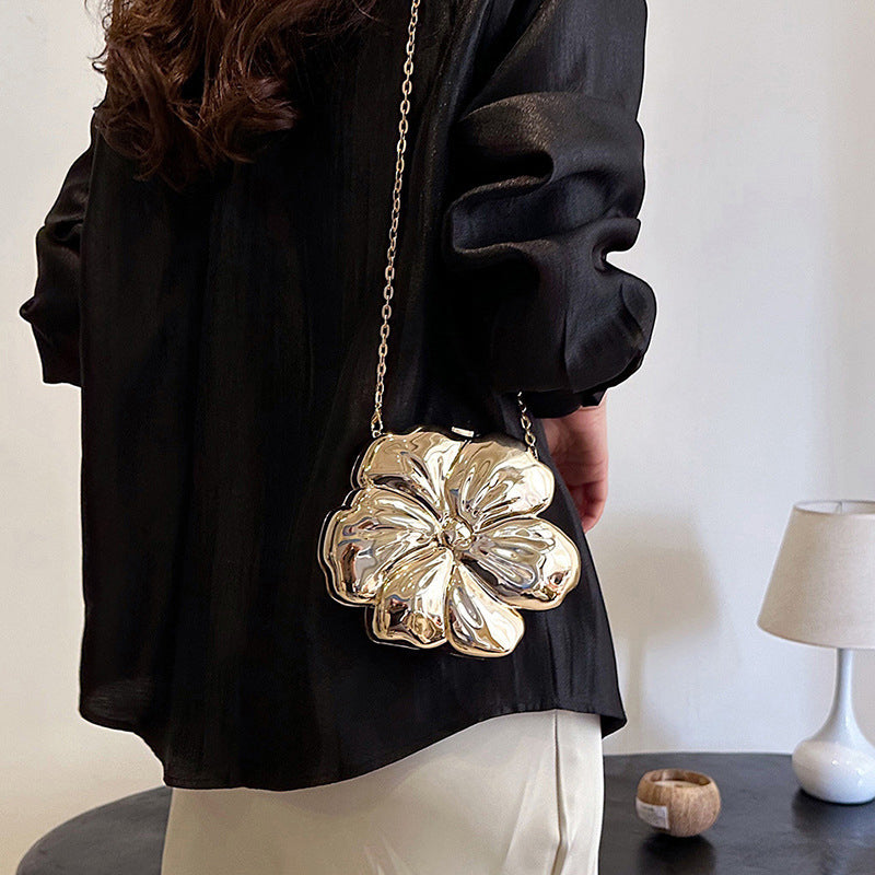 Sweet Floral Mini Clutch Bag for Daily Use and Weddings in Gold PVC Acrylic