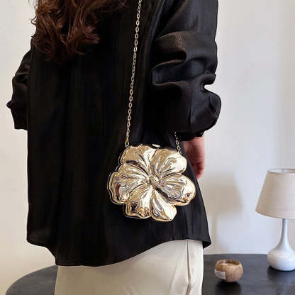Sweet Floral Mini Clutch Bag for Daily Use and Weddings in Gold PVC Acrylic