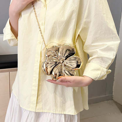 Sweet Floral Mini Clutch Bag for Daily Use and Weddings in Gold PVC Acrylic
