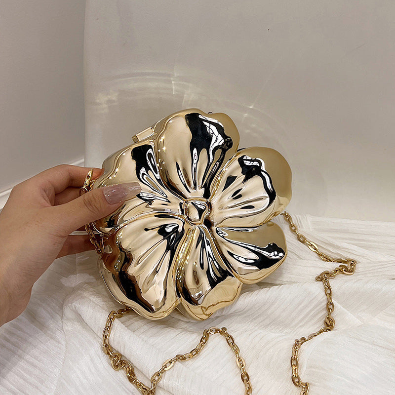 Sweet Floral Mini Clutch Bag for Daily Use and Weddings in Gold PVC Acrylic