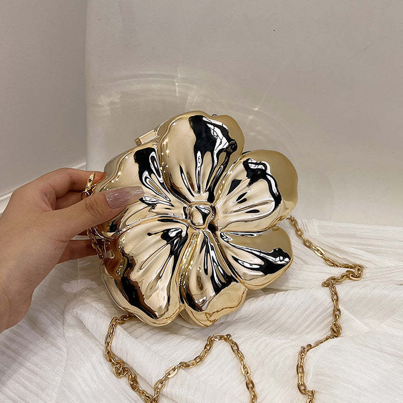 Sweet Floral Mini Clutch Bag for Daily Use and Weddings in Gold PVC Acrylic