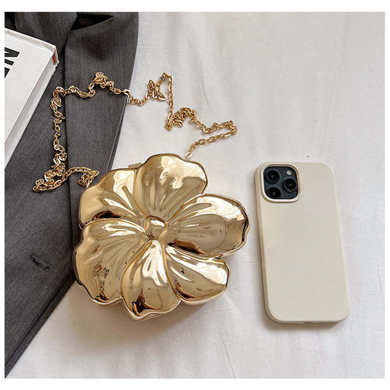 Sweet Floral Mini Clutch Bag for Daily Use and Weddings in Gold PVC Acrylic