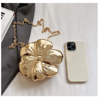 Sweet Floral Mini Clutch Bag for Daily Use and Weddings in Gold PVC Acrylic