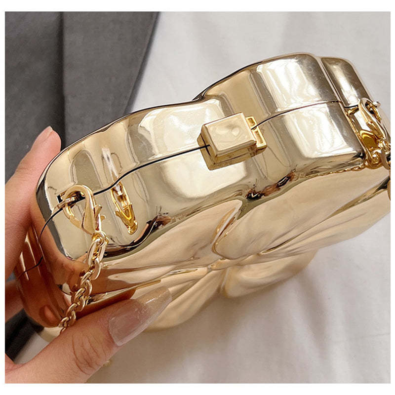 Sweet Floral Mini Clutch Bag for Daily Use and Weddings in Gold PVC Acrylic
