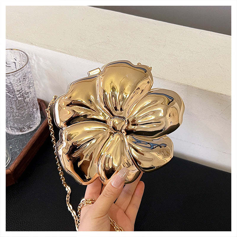 Sweet Floral Mini Clutch Bag for Daily Use and Weddings in Gold PVC Acrylic