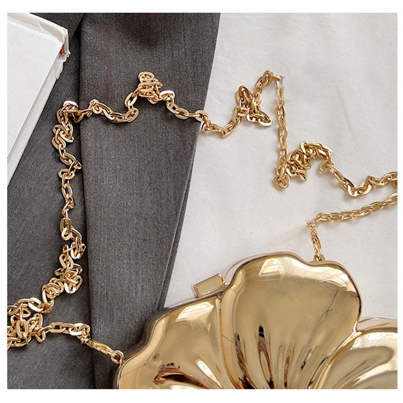 Sweet Floral Mini Clutch Bag for Daily Use and Weddings in Gold PVC Acrylic