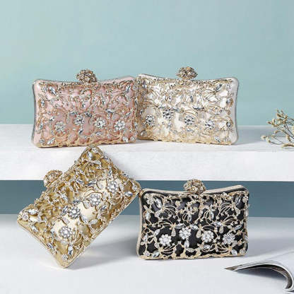 Elegant White Square Evening Clutch Bag with Floral Rhinestone Details for Weddings