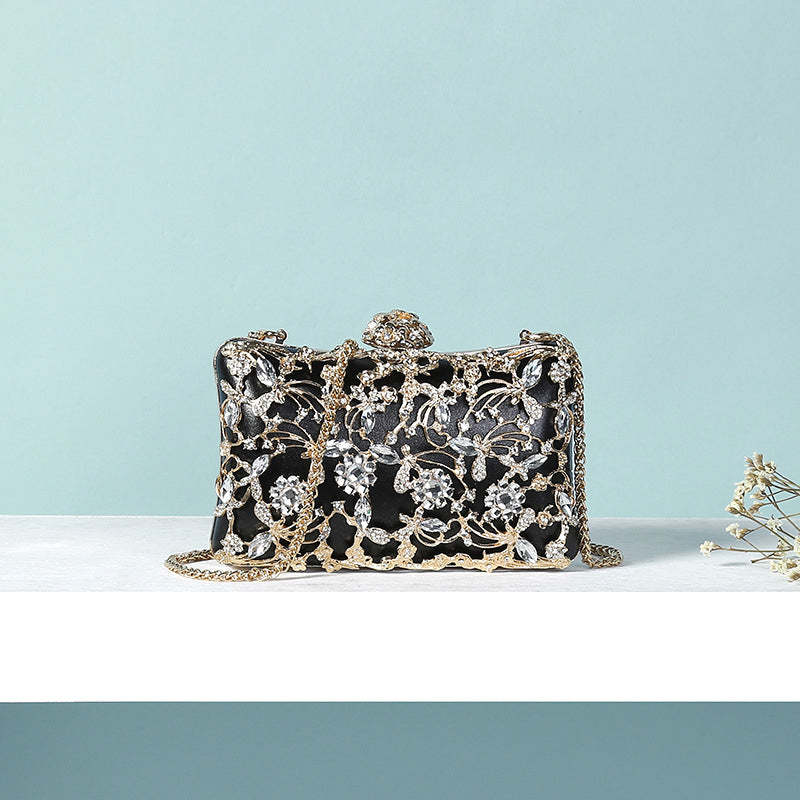 Elegant White Square Evening Clutch Bag with Floral Rhinestone Details for Weddings