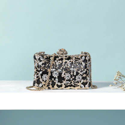 Elegant White Square Evening Clutch Bag with Floral Rhinestone Details for Weddings