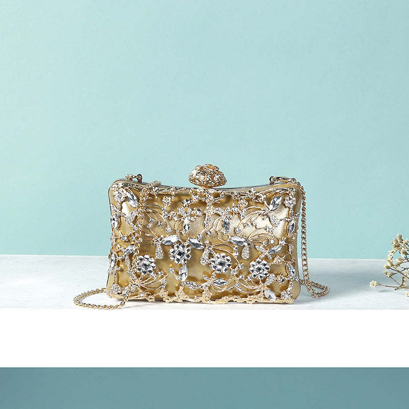 Elegant White Square Evening Clutch Bag with Floral Rhinestone Details for Weddings
