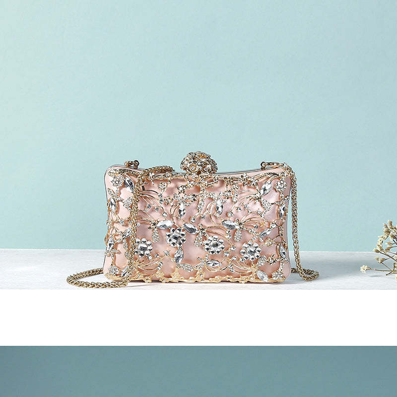 Elegant White Square Evening Clutch Bag with Floral Rhinestone Details for Weddings