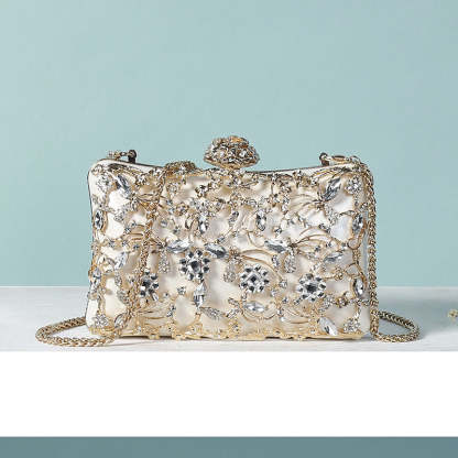 Elegant White Square Evening Clutch Bag with Floral Rhinestone Details for Weddings