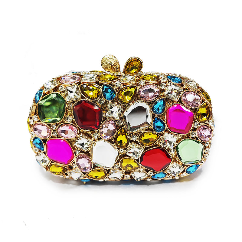 Retro-Inspired Square Evening Clutch with Elegant Irregular Glass Diamond Accents