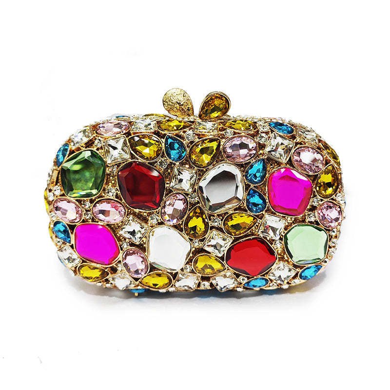 Retro-Inspired Square Evening Clutch with Elegant Irregular Glass Diamond Accents