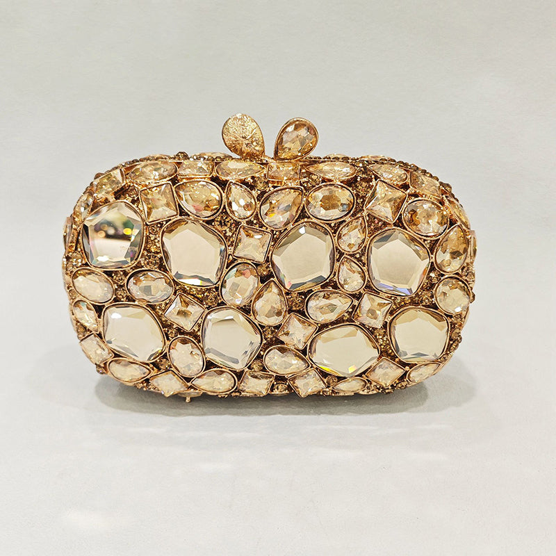 Retro-Inspired Square Evening Clutch with Elegant Irregular Glass Diamond Accents
