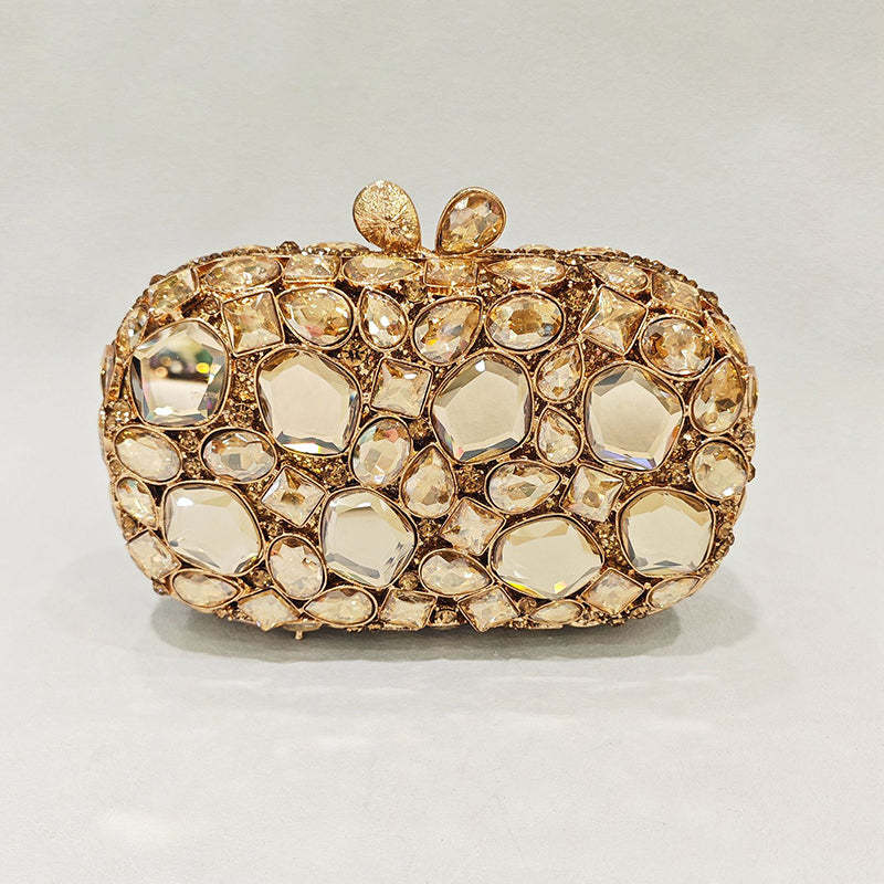 Retro-Inspired Square Evening Clutch with Elegant Irregular Glass Diamond Accents