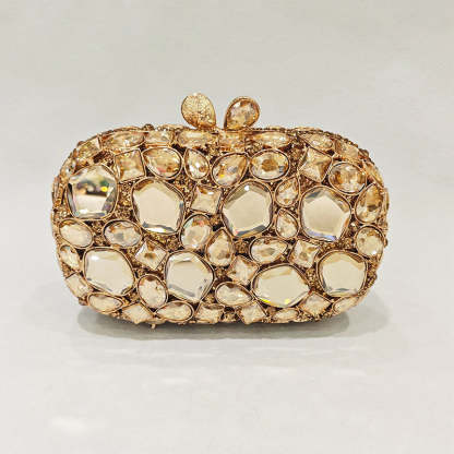 Retro-Inspired Square Evening Clutch with Elegant Irregular Glass Diamond Accents