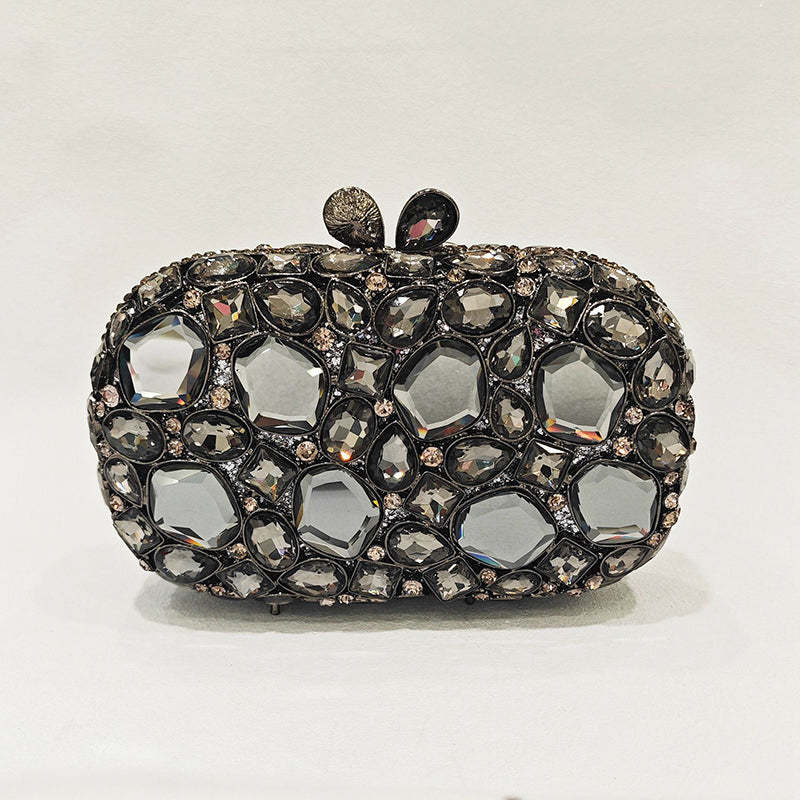 Retro-Inspired Square Evening Clutch with Elegant Irregular Glass Diamond Accents