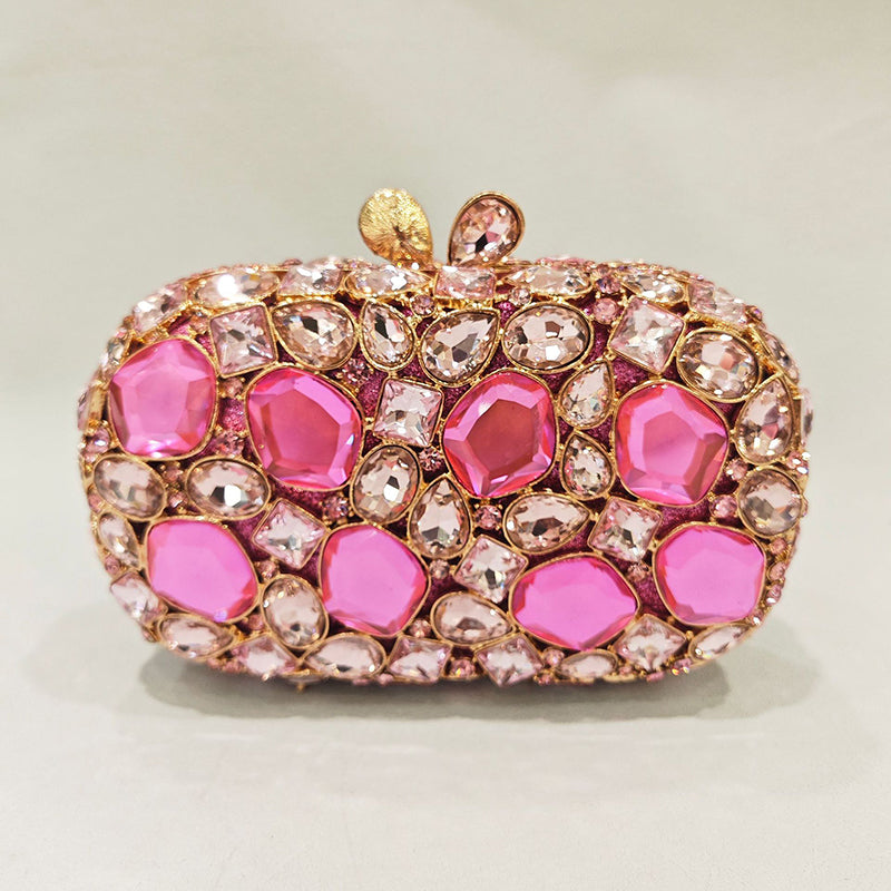 Retro-Inspired Square Evening Clutch with Elegant Irregular Glass Diamond Accents