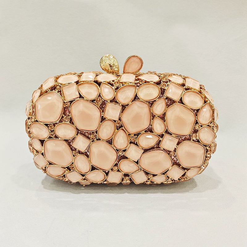 Retro-Inspired Square Evening Clutch with Elegant Irregular Glass Diamond Accents