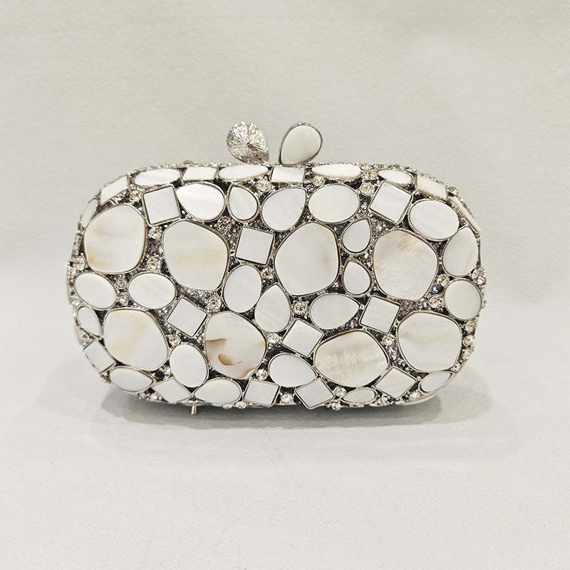 Retro-Inspired Square Evening Clutch with Elegant Irregular Glass Diamond Accents