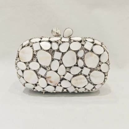 Retro-Inspired Square Evening Clutch with Elegant Irregular Glass Diamond Accents