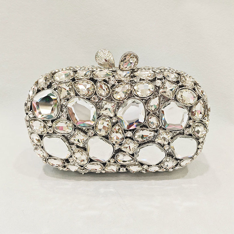 Retro-Inspired Square Evening Clutch with Elegant Irregular Glass Diamond Accents