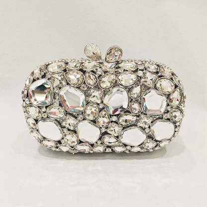 Retro-Inspired Square Evening Clutch with Elegant Irregular Glass Diamond Accents