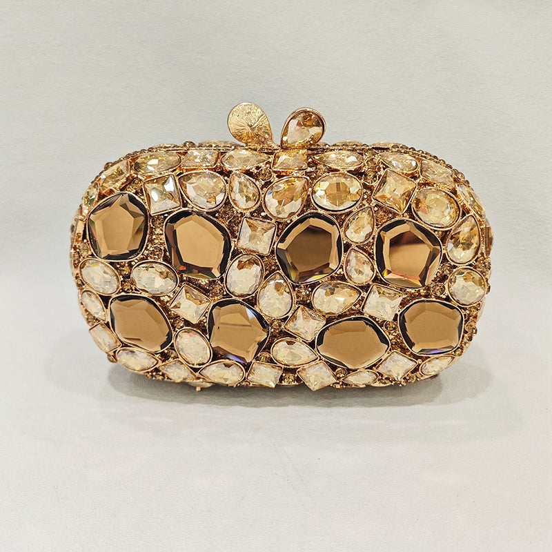 Retro-Inspired Square Evening Clutch with Elegant Irregular Glass Diamond Accents