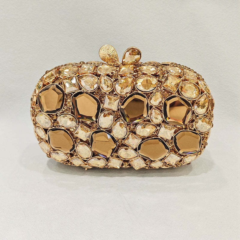 Retro-Inspired Square Evening Clutch with Elegant Irregular Glass Diamond Accents