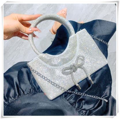 Elegant Silver Crystal Clutch Bag with Bowknot for Weddings and Parties