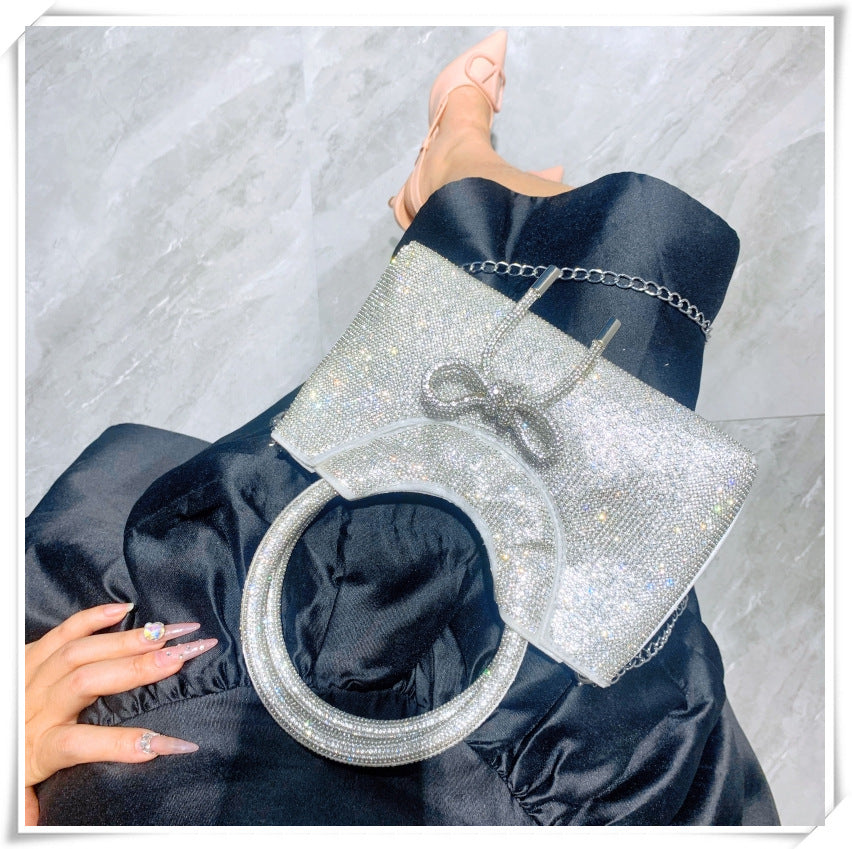 Elegant Silver Crystal Clutch Bag with Bowknot for Weddings and Parties