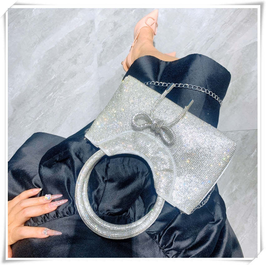 Elegant Silver Crystal Clutch Bag with Bowknot for Weddings and Parties
