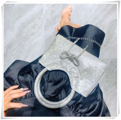 Elegant Silver Crystal Clutch Bag with Bowknot for Weddings and Parties