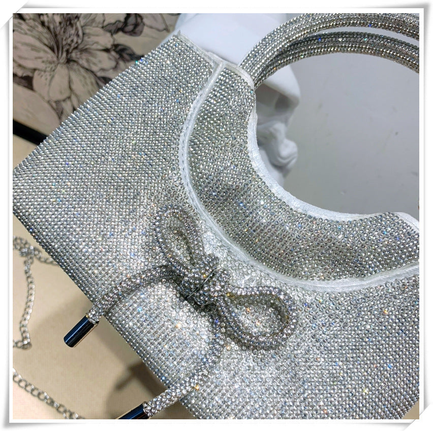 Elegant Silver Crystal Clutch Bag with Bowknot for Weddings and Parties