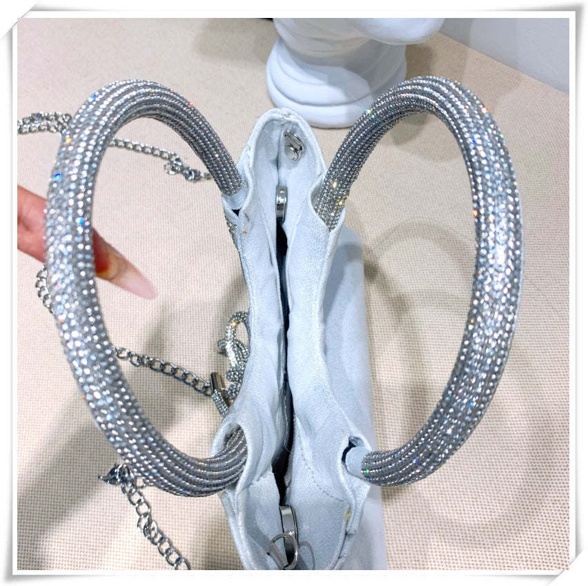 Elegant Silver Crystal Clutch Bag with Bowknot for Weddings and Parties