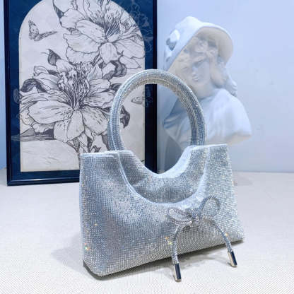 Elegant Silver Crystal Clutch Bag with Bowknot for Weddings and Parties