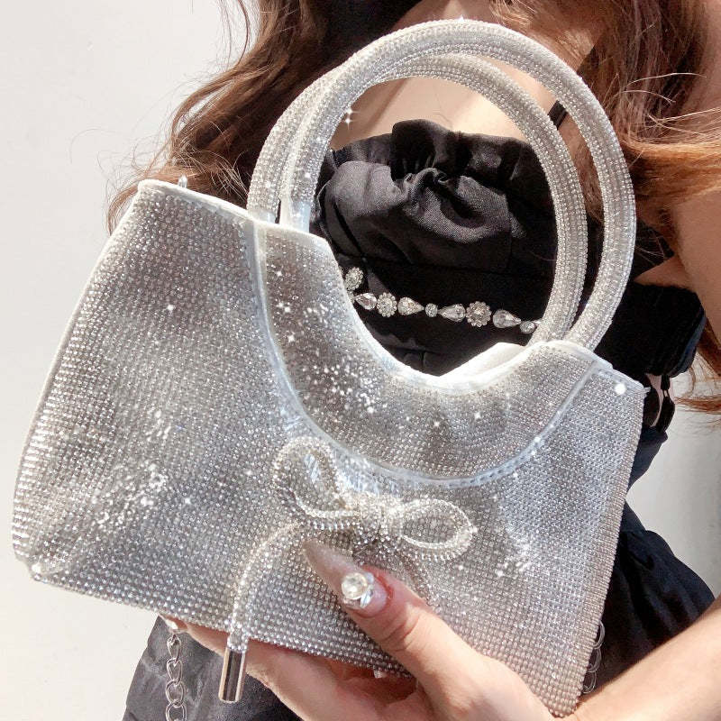 Elegant Silver Crystal Clutch Bag with Bowknot for Weddings and Parties