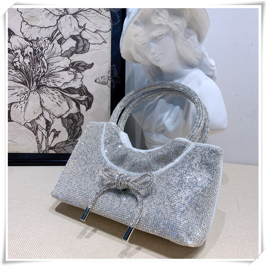 Elegant Silver Crystal Clutch Bag with Bowknot for Weddings and Parties