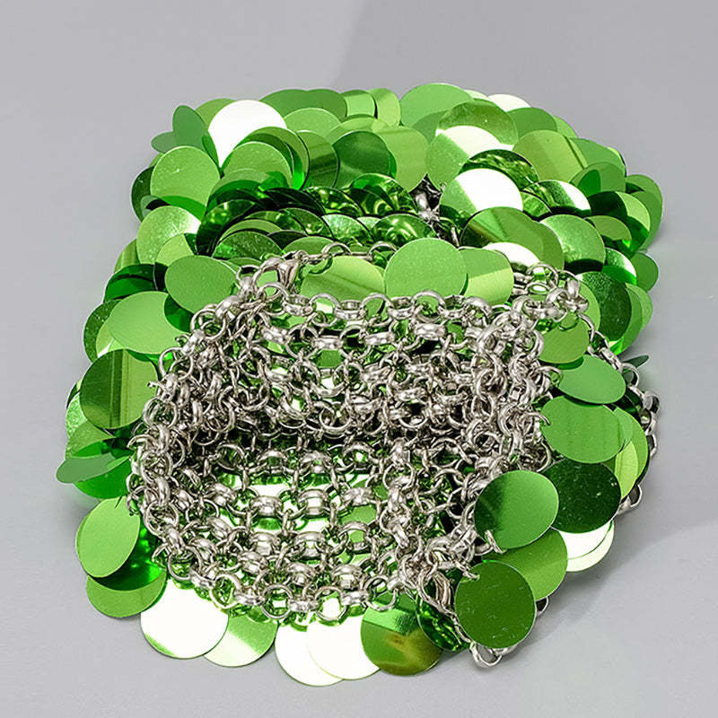 High-End Evening Clutch Bag with Green Retro Sparkling Sequined Chain