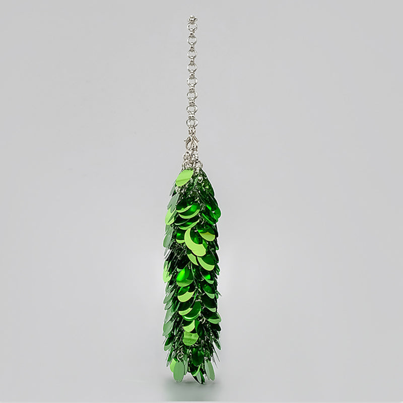 High-End Evening Clutch Bag with Green Retro Sparkling Sequined Chain