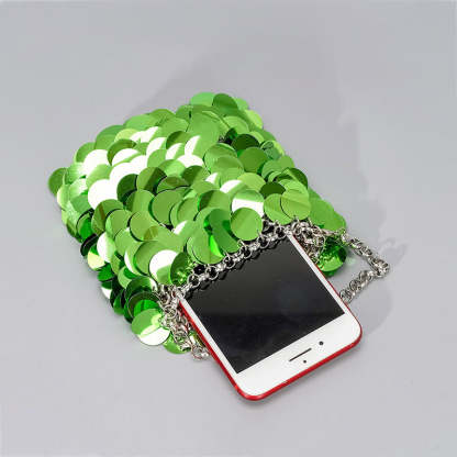 High-End Evening Clutch Bag with Green Retro Sparkling Sequined Chain